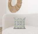 16" X 16" Indigo And White Blown Seam Paisley Indoor Outdoor Throw Pillow