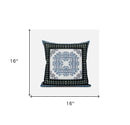 16" X 16" Black And Blue Blown Seam Geometric Indoor Outdoor Throw Pillow