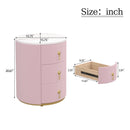 Upholstered Nightstand with 3 Drawers, Round Bedside Table with Metal Handles,Marbling Stickers Top Night Table for Bedroom, Fully Assembled Except Handles, Pink