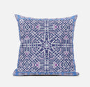 16" X 16" Indigo And Pink Blown Seam Geometric Indoor Outdoor Throw Pillow