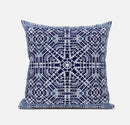 18" X 18" Indigo And Green Blown Seam Geometric Indoor Outdoor Throw Pillow