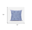 16" X 16" Indigo And White Blown Seam Geometric Indoor Outdoor Throw Pillow