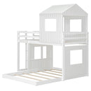 Wooden Twin Over Full Bunk Bed, Loft Bed with Playhouse, Farmhouse, Ladder and Guardrails, White( old sku: LT000327AAK )