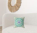 16" X 16" Beige And Green Zippered Geometric Indoor Outdoor Throw Pillow