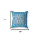 16" X 16" Blue And Pink Zippered Floral Indoor Outdoor Throw Pillow