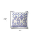 18" X 18" White And Blue Zippered Geometric Indoor Outdoor Throw Pillow