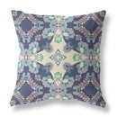 16" X 16" Blue And White Zippered Geometric Indoor Outdoor Throw Pillow