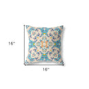 16" X 16" Off White And Blue Zippered Geometric Indoor Outdoor Throw Pillow