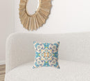 16" X 16" Off White And Blue Zippered Geometric Indoor Outdoor Throw Pillow