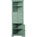 Green Triangle Tall Cabinet with 3 Drawers and Adjustable Shelves for Bathroom, Kitchen or Living Room, MDF Board with Painted Finish