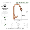 Copper Kitchen Faucet with Soap Dispenser, Single Handle Solid Brass High Arc Pull Down Sprayer Head Kitchen Sink Faucets with Deck Plate