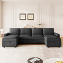 Convertible U-shaped Sectional Sofa with Storage Chaise Lounges and USB Ports, Black Twill Polyester, 103.9 Inches