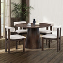 (1 Table with 4 Chairs)Wooden Dining Table Set, Modern Round MDF Kitchen Table and Boucle Upholstered Dining Chairs for Dining Room, Kitchen, Saving Space, Brown