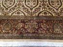 Vintage Indo Persian Area Rug 9x12, Wool Hand-Knotted Ivory & Dark Red Oriental Carpet, Fine Weave 9 x 12 Indian Rug, Dining Room Rug