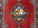 Red Persian Kashan Rug 4x6, Very Fine 260 KPSI, Red and Navy Blue Persian Carpet, Semi Open Field