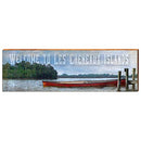 Wecome to Les Cheneaux Island Scenic Red Canoe Home Decor Art Print on Real Wood
