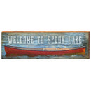 Welcome to Spoon Lake Red Canoe Home Decor Art Print on Real Wood