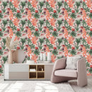 Modish Exotic Flowers and Leaves Wallpaper