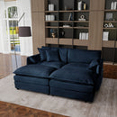 Deep Seat Sectional Cloud Sofa with 2 Ottomans & Soft Pillows, Blue Chenille, Modular Loveseat for Living Room