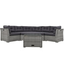 Elegant Patio Furniture Set Outdoor Daybed Rattan Sectional with Cushions and Center Table, Grey, Iron + Rattan