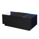 U-Can Led Coffee Table, Modern Center Table with High-Gloss Finish and Glass Tabletop, Coffee Table with Open Storage Compartment and 2 Hidden Drawers  for Living Room