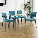 Modern simple table with a glass square table and four chairs.  Transparent tempered glass countertop, black metal legs, suitable for kitchen living room dining room (set of 5)