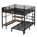 Queen Over Twin Bunk Bed with storage area on upper bed, lower bed with hangers and shelves, Space-Saving/Noise Reduced,black