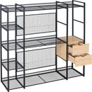 Open-Style Wardrobe with Hanging Rails, Shelves and Drawers, Black