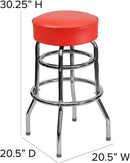 Bruno 2 Pack Chrome Barstool With Red Seat Double Ring