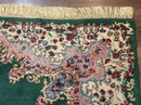 Persian Kerman Rug 4x6, Green Ivory Pink, Wool Vintage, Semi Open Field
