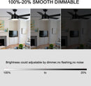52 Inch Black Ceiling Fan With Dimmable 3 Color LED Lights And Remote
