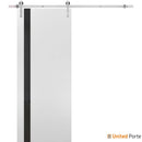Planum 0040 White Silk Barn Door with Black Glass and Silver Rail