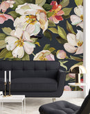 Elegant Dark Wallpaper with Gentle Flowers Tasteful