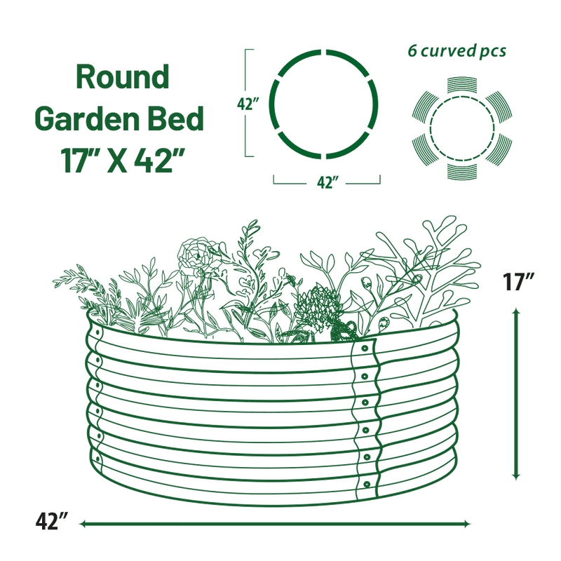 17" Tall x 42" Round Raised Garden Bed, in Sage Green