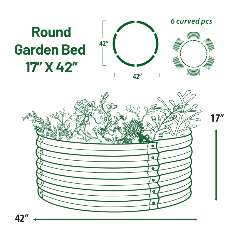 17" Tall x 42" Round Raised Garden Bed, in Ivory