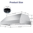 42" Range Hood Insert, 1200 CFM Stainless Steel Ducted Vent Hood Insert with Dimmable LED Lights