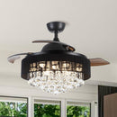 42" Modern Downrod Mount Crystal Ceiling Fan with Lighting and Remote Control