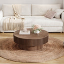 31.5'' Round Coffee Table with Storage Solid Wood Veneered Modern Coffee Table Accent Tea Table for Living Room, Bedroom, Apartment or Office, Walnut
