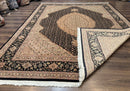 Sino Persian Rug 8x10, Herati Mahi Pattern, Fine 170 KPSI, Black, Wool and Silk Highlights