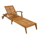 OUTDOOR RECLINER SIDE TABLE SET - COMES WITH 2 INCH CUSHION AND ADJUSTABLE BACKREST CHAISE LOUNGE WITH WHEEL & FOLDABLE AND ADJUSTABLE ACACIA WOOD SIDE TABLE FOR POOLSIDE PORCH