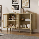 TREXM Farmhouse Sideboard Cabinet with Storage, Wood Buffet Cabinet with Glass Doors and Adjustable Shelves for Kitchen, Dining Room and Living Room (Natural)