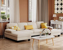 White Linen Sectional Sofa U Shaped 4 Seat Chaise Couch