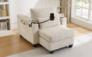Convertible Chaise Lounge Sofa Chair Sofa Bed with USB Ports, Cup Holders, Phone Holder, and Storage, Beige Corduroy, 37.4'