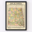 Vintage Map of Dakota Territory 1882