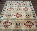 Geometric Design Area Rug 5x8, Beige and Rust Red