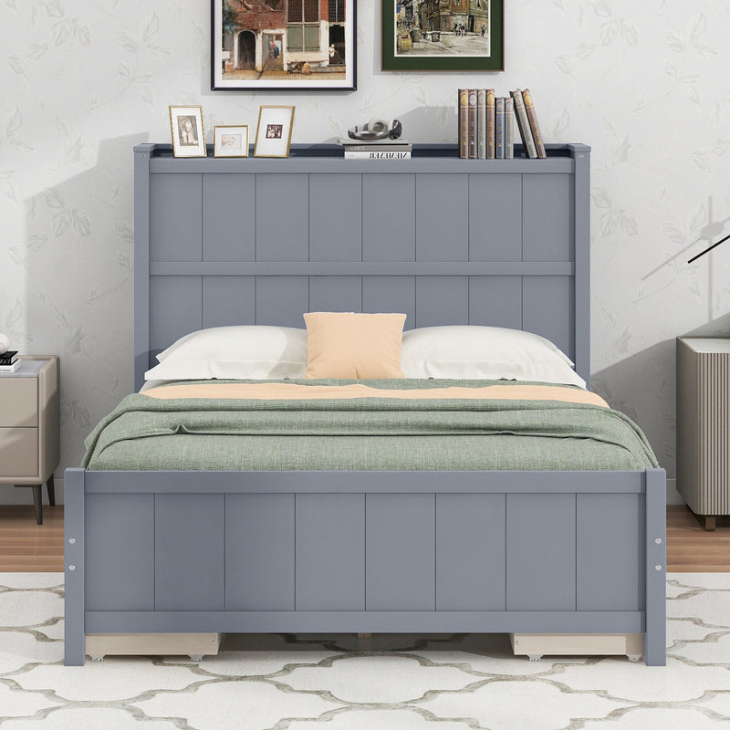 Full Size Platform Bed with Drawers and Storage Shelves, Gray