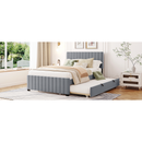 Full Size Velvet Upholstered Platform Bed with Twin Size Trundle, Gray