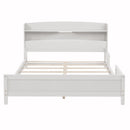 Full Pine Wood Bed with Bookcase Headboard ,LED Motion Sensor Light, Bed Guardrails,White