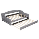 Upholstered Full XL Size Daybed with LED Belt and Trundle, Gray, Linen, 84'' x 41.5'' x 27''