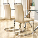 Modern Dining Chairs, PU Faux Leather High Back Upholstered Side Chair with Silver C-shaped Tube Chrome Metal Legs for Dining Room Kitchen Vanity Patio Club Guest Office Chair (Set of 2 (Beige+PU)